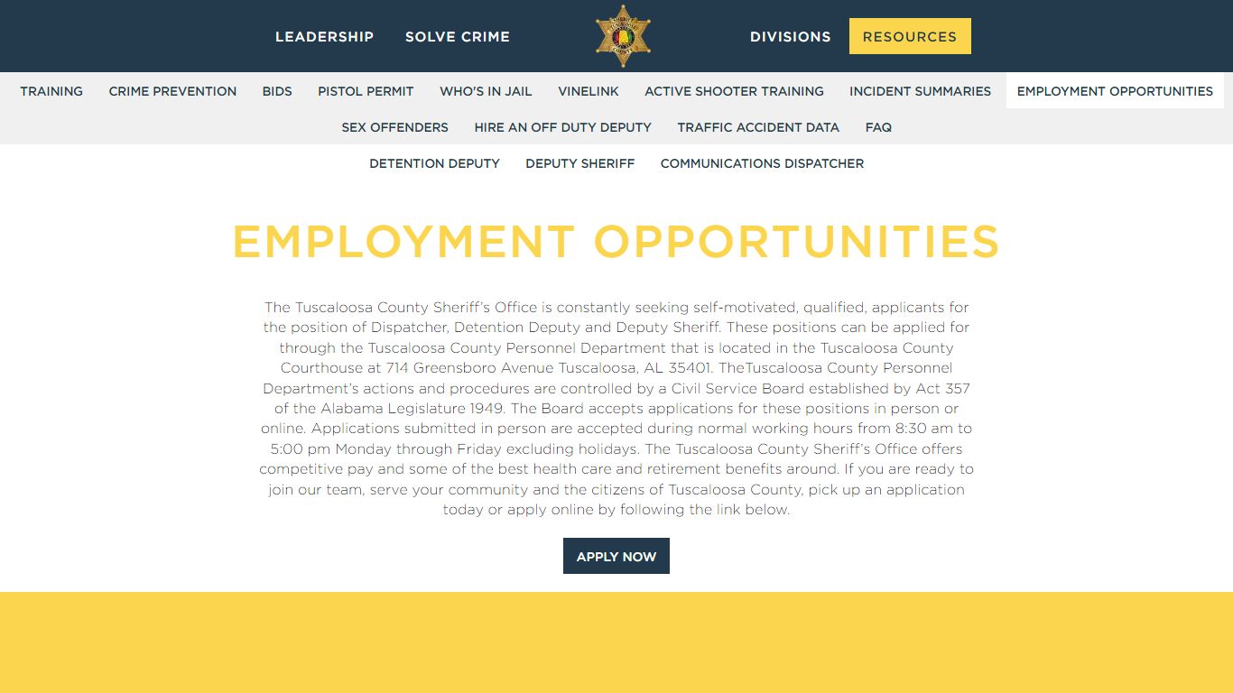 Employment Opportunities | Tuscaloosa County Sheriff's Office